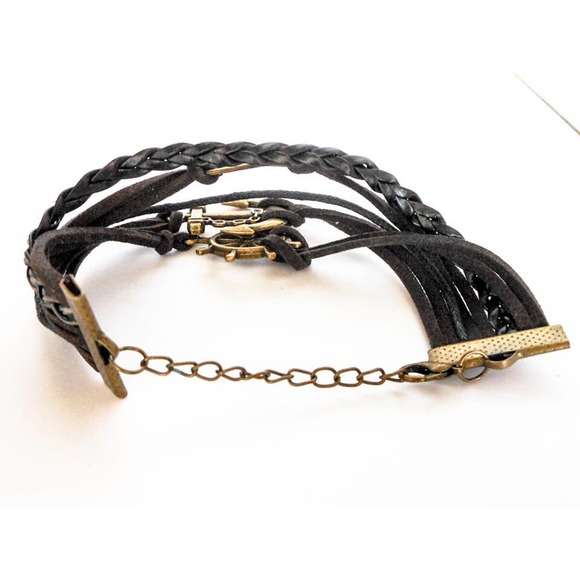 Black Corded Multi Strand Nautical Charm Bracelet 7-9 Inch  Anchor & Ship Wheel - Picture 5 of 5